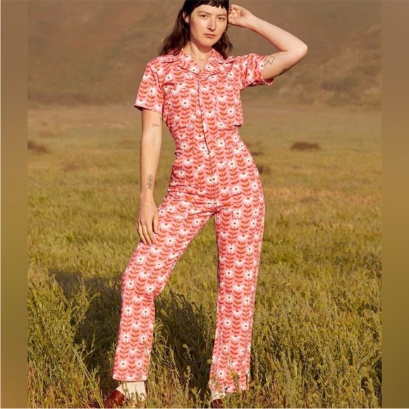 Big Bud Press Pants - Big Bud Press Daisy Chain Jumpsuit Pink Floral Cotton Twill Medium GUC